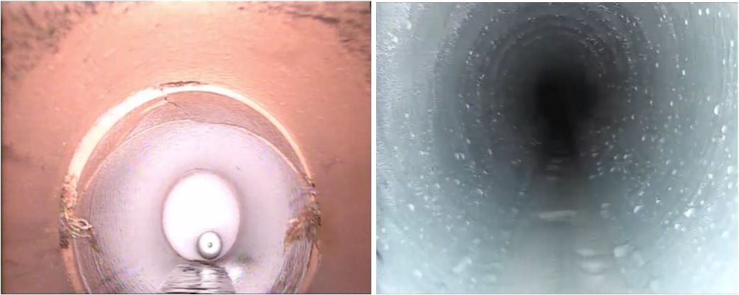 A before and after image of CIPP sewer lining